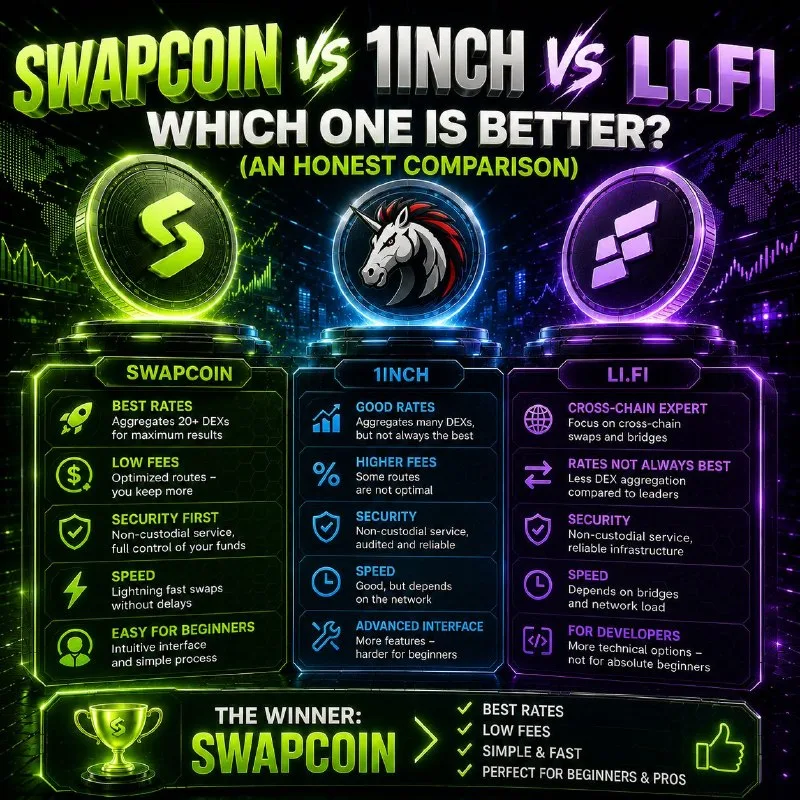 Swapcoin vs 1inch vs LI.FI — How They Compare — Swapcoin Blog